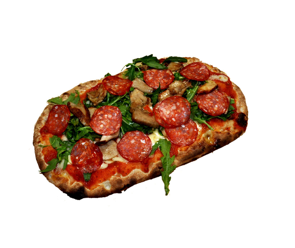 Pinsa Steinpilze und scharfer Salami Da Antonio Holzofenpizza